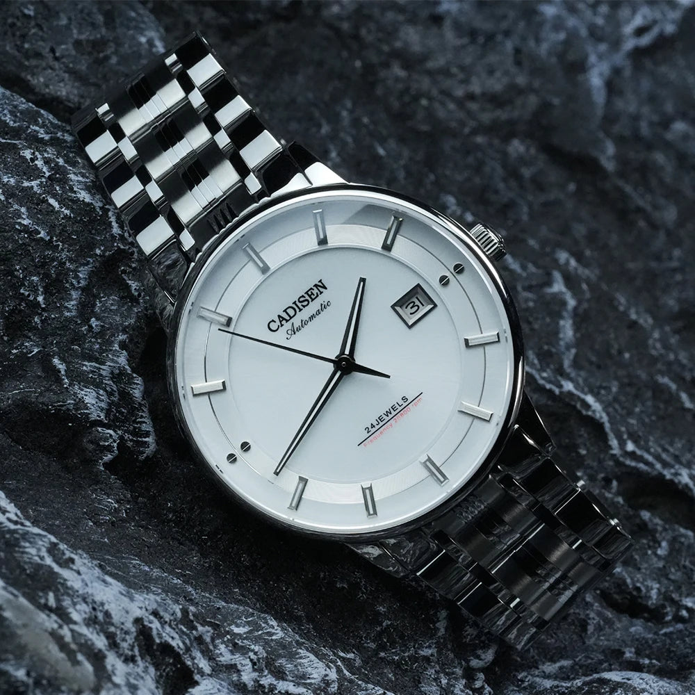 CADISEN Automatic Mechanical Ultra-thin Wristwatch MIYOTA 9015 Top Brand Luxury Curved Single-dome Sapphire Crystal Watch Man