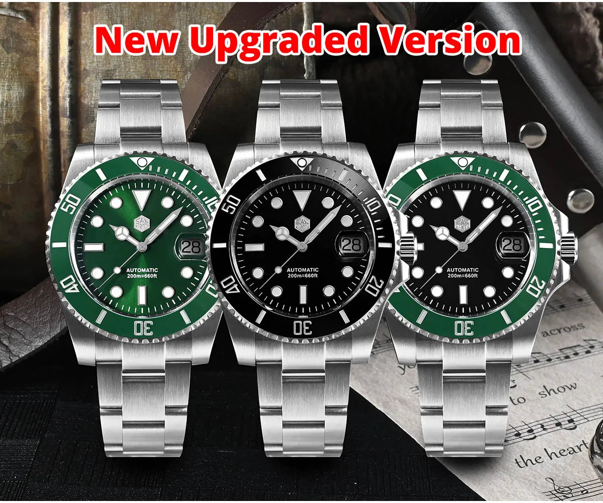 San Martin New 40mm Water Ghost Diver Watch Men Luxury NH35 PT5000 Automatic Mechanical Watch Sapphire Waterproof 200m SN0017
