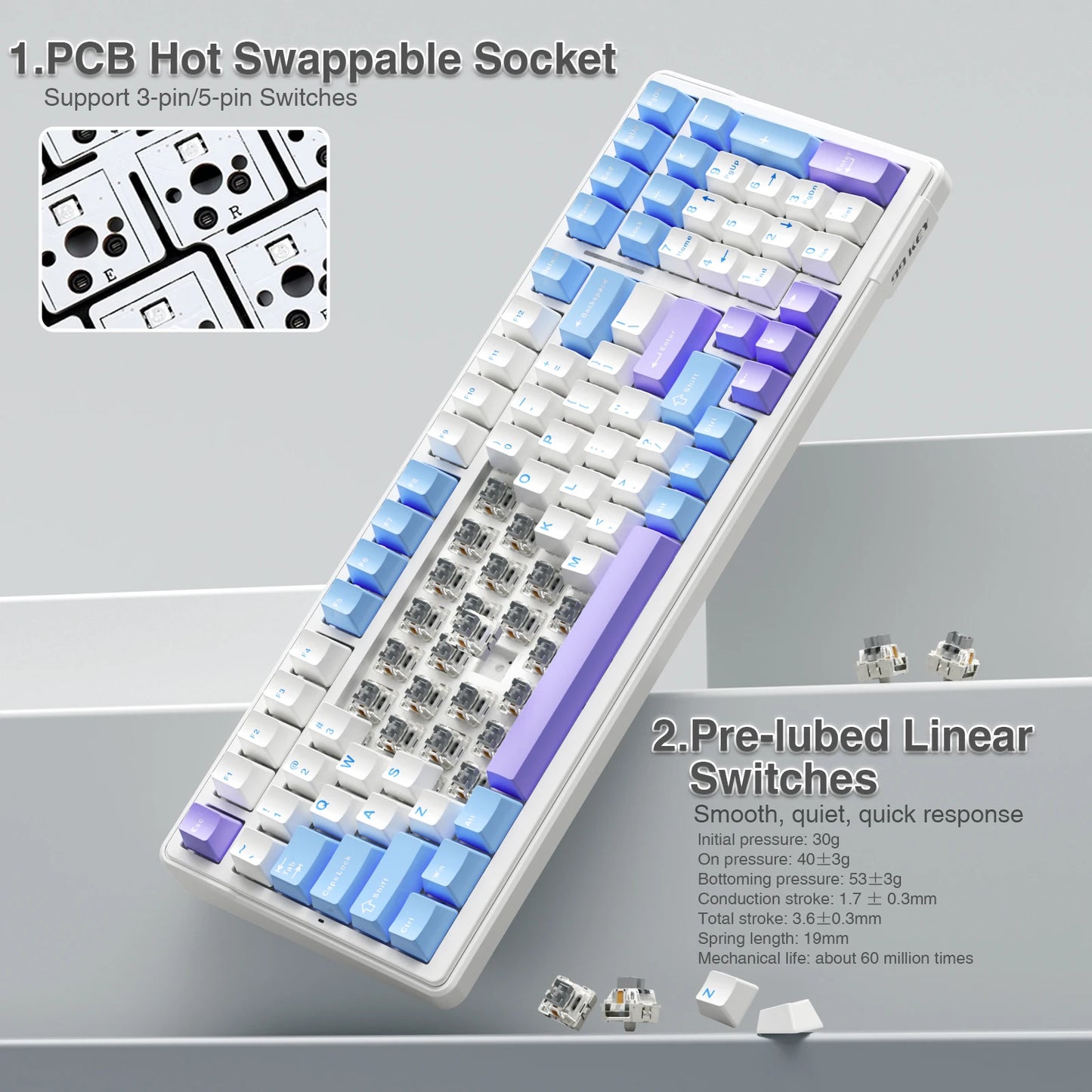 AULA F99 Wireless Mechanical Keyboard Tri-Mode Hot Swappable Custom Keyboard Gasket Structure for PC/Tablet/Xbox/PS4/PS5