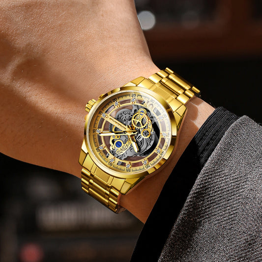 Reloj de pulsera de cuarzo vintage calado BINBOND para hombre, luminiscente, resistente al agua, preciso y duradero, de estilo informal.