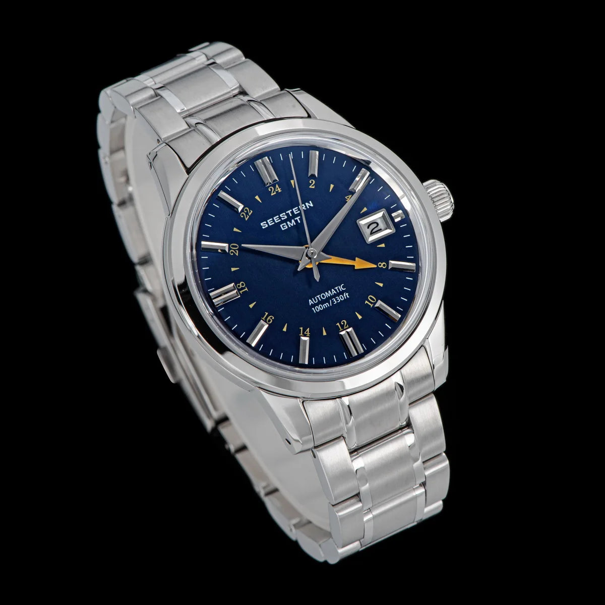 SEESTERN Men's Automatic Mechanical Wristwatch NH34 GMT Movement 10bar Waterproof Domed Sapphire Crystal Watch Limited S446 New