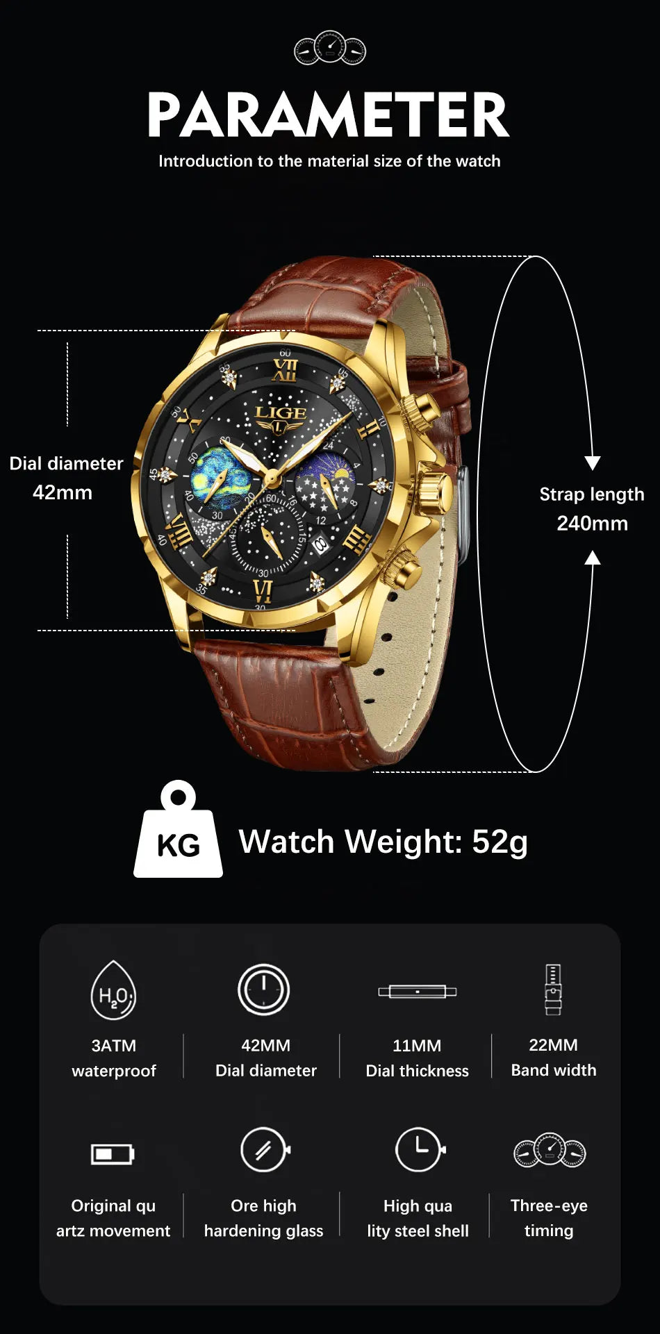 New LIGE Watches Mens Top Brand Luxury Casual Leather Quartz Men's Watch Business Clock Male Sports Waterproof Date Chronograph