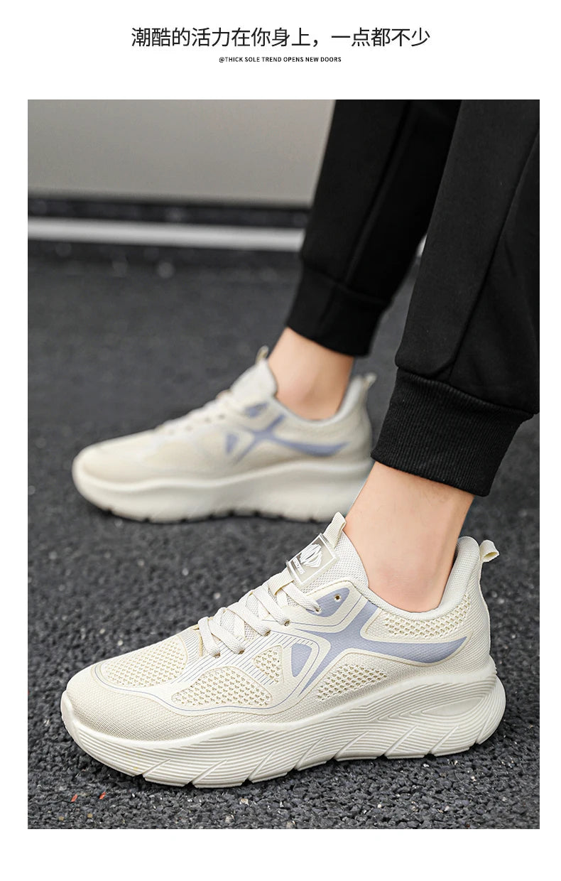 Fashion Platform Men's Running Shoes Trendy Casual Knit Breathable Orange Sneakers Men Outdoor Sports Non-slip Jogging Shoes Man