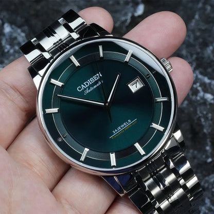 CADISEN Automatic Mechanical Ultra-thin Wristwatch MIYOTA 9015 Top Brand Luxury Curved Single-dome Sapphire Crystal Watch Man