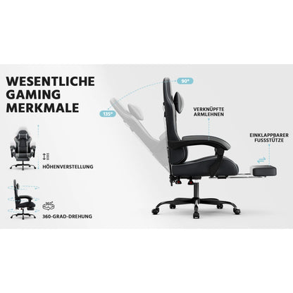 Ergonomic Computer Gaming Chair with Waist Support, Breathable PU Leather Office Chair, Seat Height and Backrest Adjustable