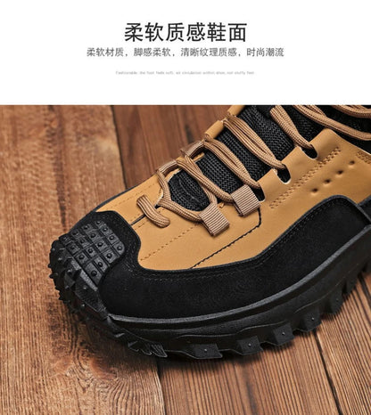 Black And Tan Mid Top Hiking Boots Suede And Leather Platform Sneakers Non Slip Outdoor Casual Shoes With Rugged Sole For All