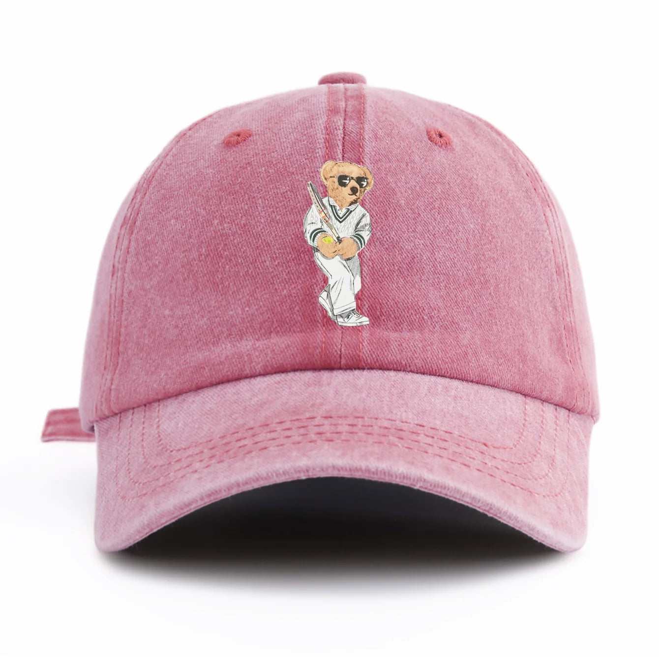 1pc Baseball Bear Print Washed Baseball Cap for Adults,  Minimalist Retro Style Casual Soft Adjustable Dad Hat, Perfect As Gift