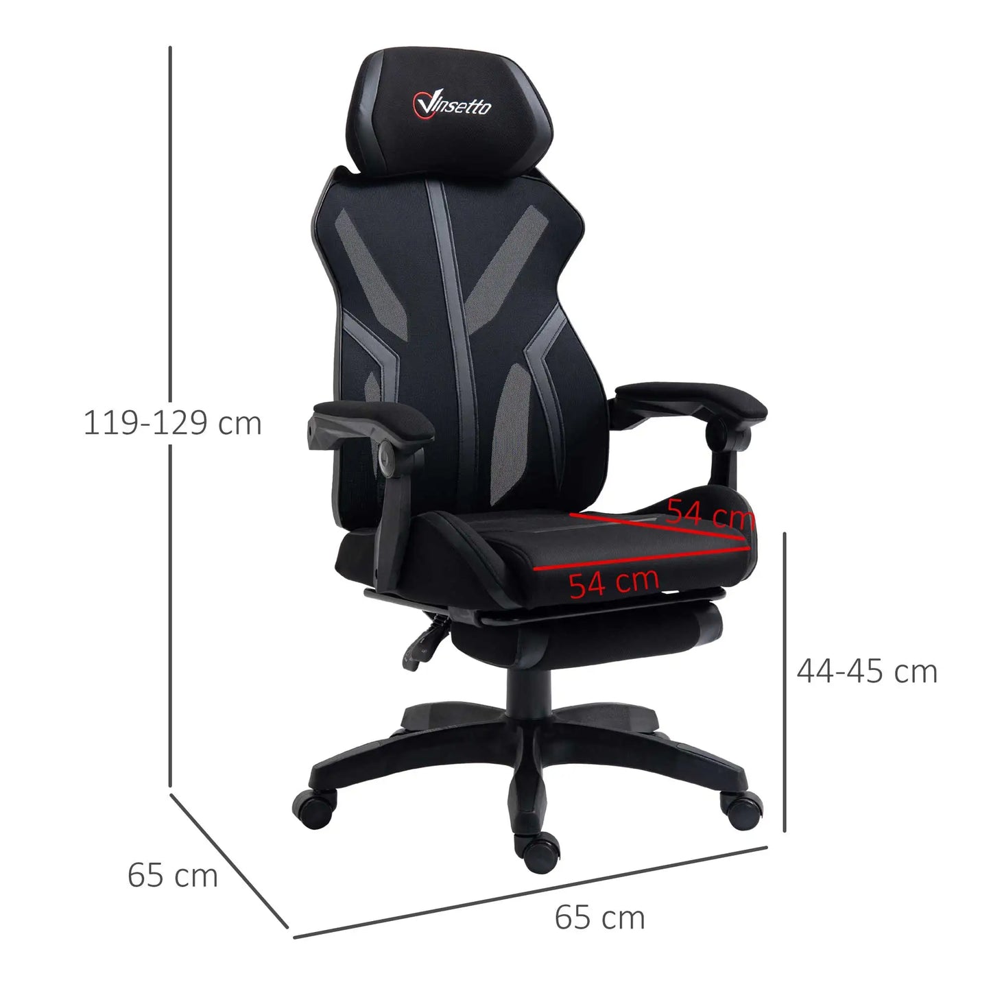Vinsetto Reclining Gaming Chair with Retractable Footrest Adjustable Height 65X65X119-129 cm Black