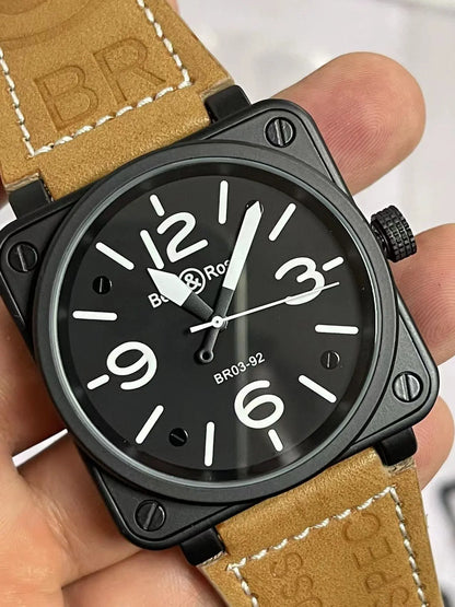 46mm Men Automatic Mechanical Watch Leather Black Ross Rubber 46mm