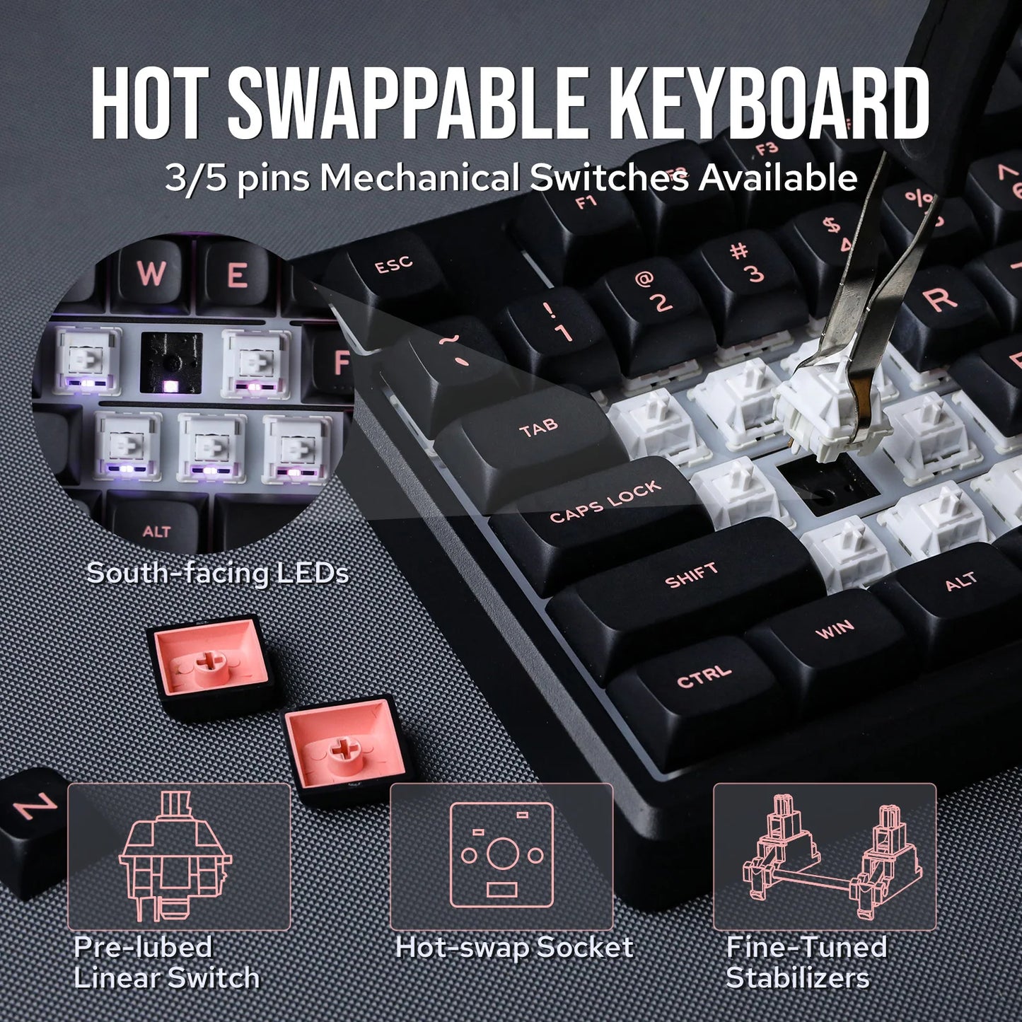 EPOMAKER Galaxy100 QMK/VIA 1800 ANSI Layout Aluminum Gasket Wired/BT5.0/2.4Ghz Mechanical Gaming Keyboard with 8000mAh Battery