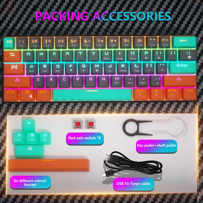 MUCAI MKA610Z Mechanical Color Esports Gaming Keyboard Ergonomic 61 Key Compact Response Fast RGB Light Effect Hot Plug