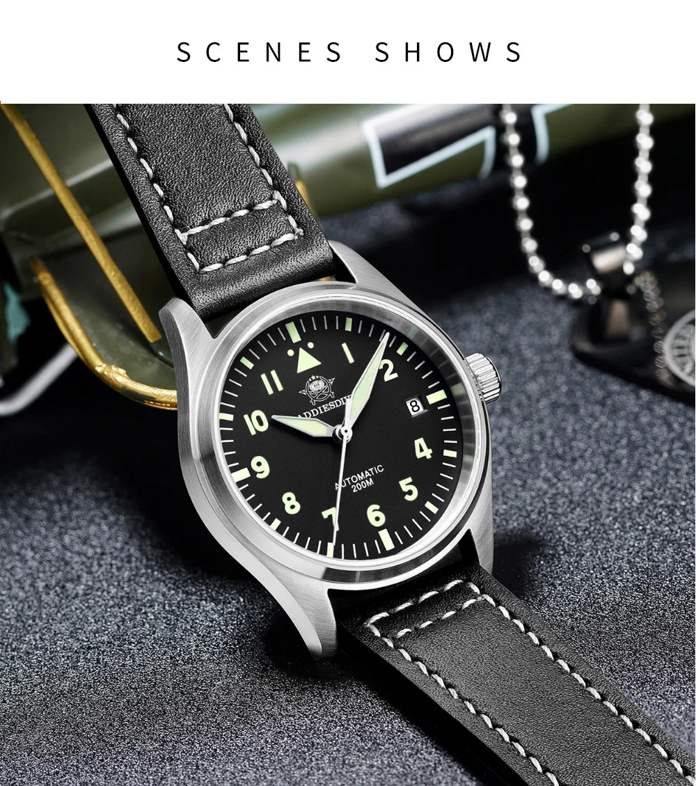 ADDIESDIVE Fashion Retro Personalized Watches 200m Waterproof C3 Luminous Steel Watch Sapphire Glass Mechanical Analog Watches
