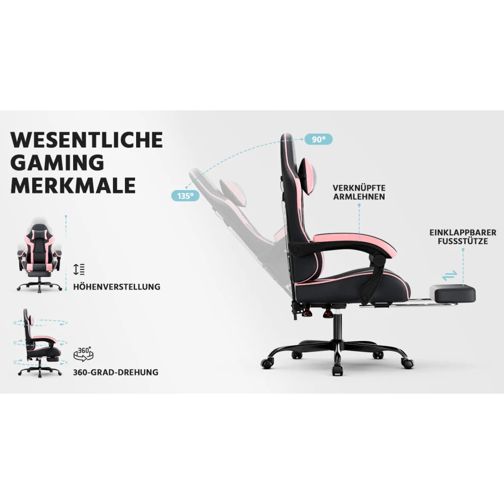 Gaming Chair Ergonomic Gaming Chair with Lumbar Support, Breathable Pu Leather Office Chair,Comfortable Computer Chair