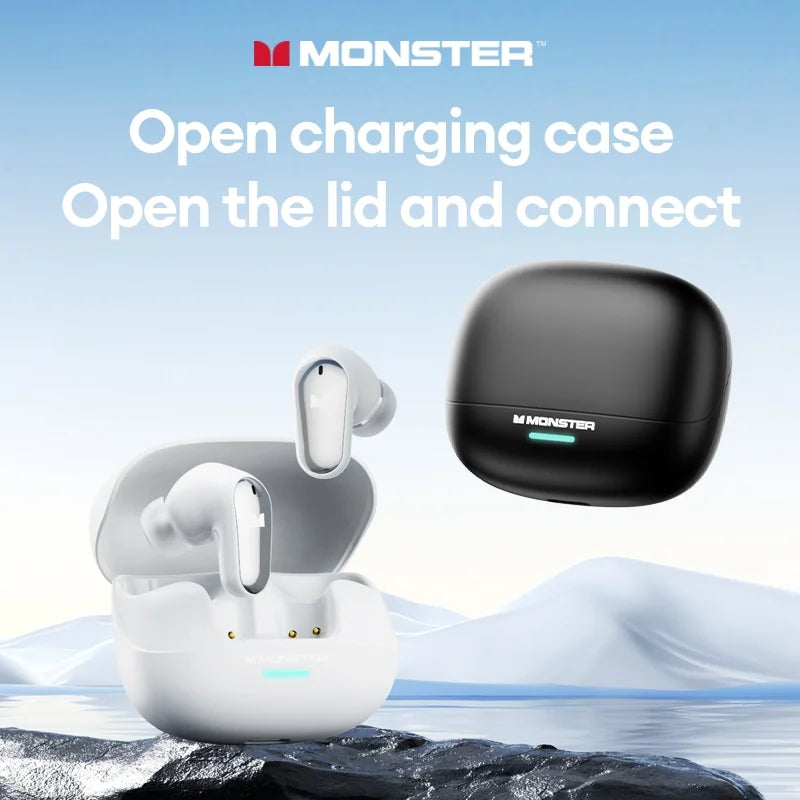 New Monster MQT52 TWS Wireless Gaming Headset Bluetooth 5.4 HIFI Stereo Music Earphones Talking Noise Canceling Earbuds