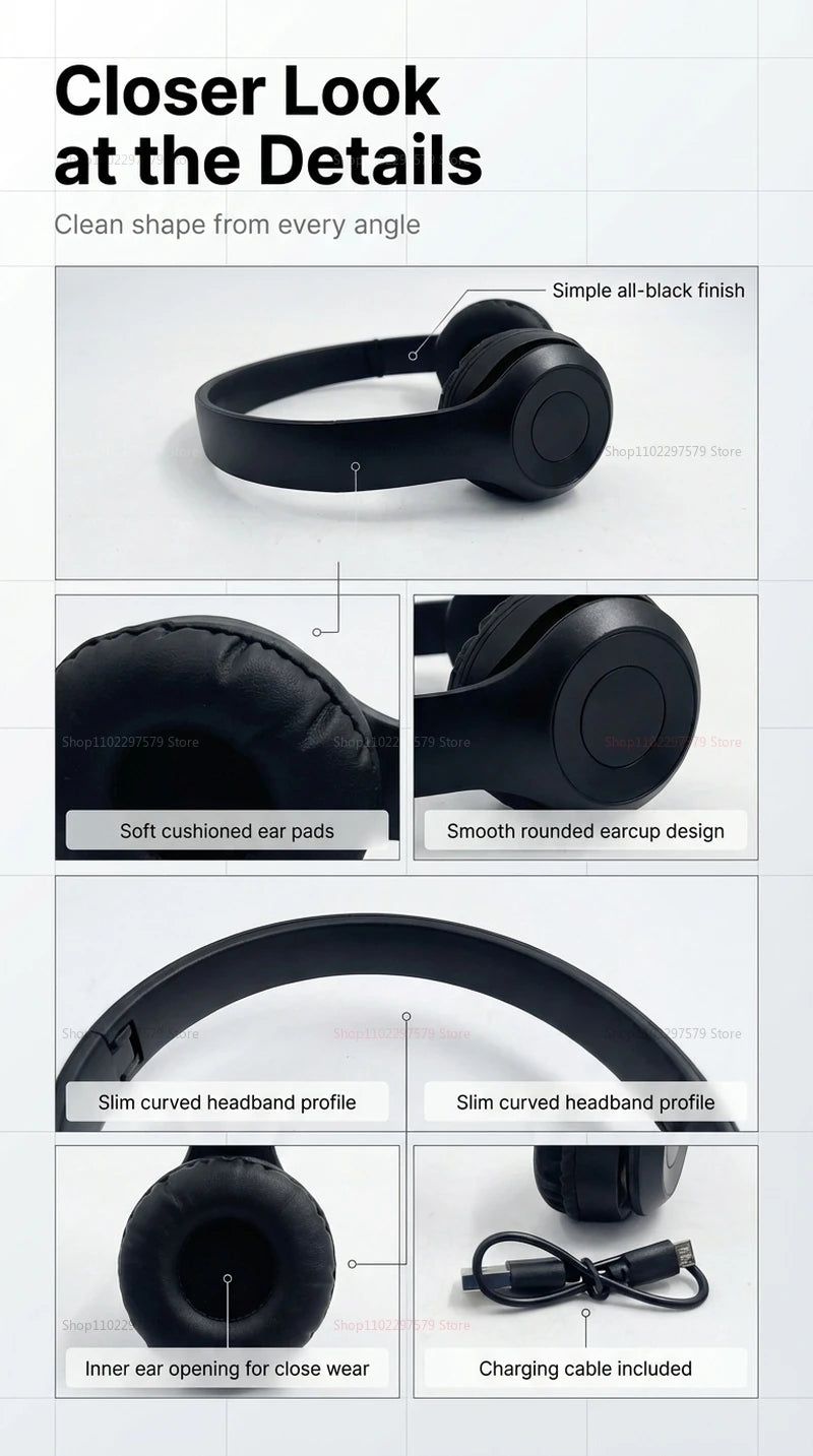 High Fidelity Bluetooth Wireless Headset, Clear Stereo Sound Over Ear Headphones with Built-in HD Mic, Stable Connection