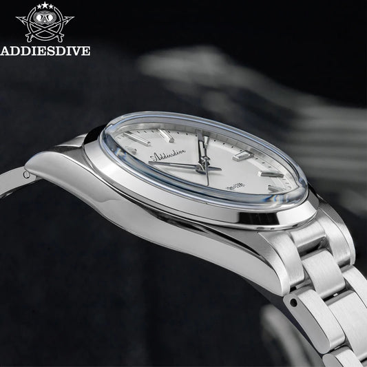 Montre pour homme ADDIESDIVE en acier, style luxe, équipée d'un verre bombé, d'un mouvement à quartz et d'un revêtement luminescent bleu BGW9 ; étanche à 100 ATM, affichage analogique – Modèle AD2066