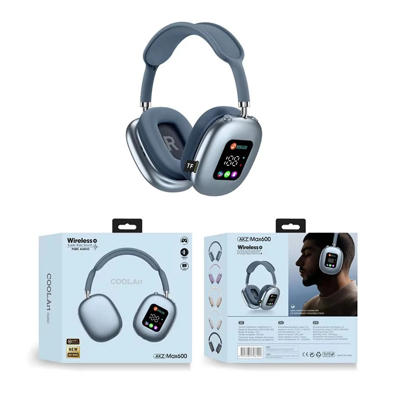 Wireless Bluetooth Headset with RGB Digital Display Screen Card Reader Headset Long Battery life High-fidelity Earphones