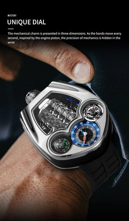 PINDU Design NEW Engine Series Quartz Watch Men's Top-Luxurious Stainless Steel Compass Waterproof Swiss Quartz 762 Movement Watch