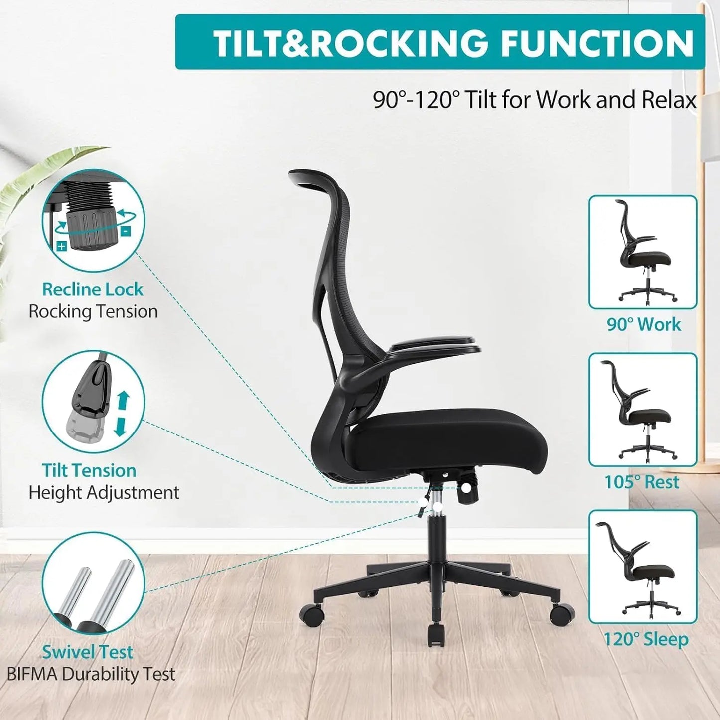 Aptliton Ergonomic Office Chair with Breathable Mesh Back, Thick Padded Seat, Adjustable Height & Tilt Lock, Swivel Computer Des