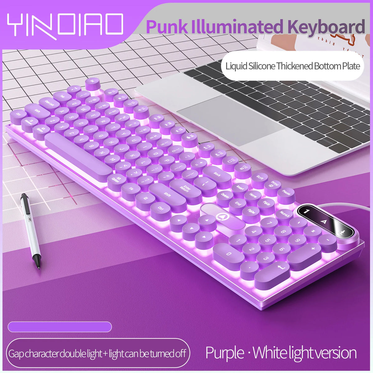 Typewriter Round 104 Keys Gaming Keyboard Wired Keyboard Color Matching Backlit Computer E-sports Peripherals for Desktop Laptop