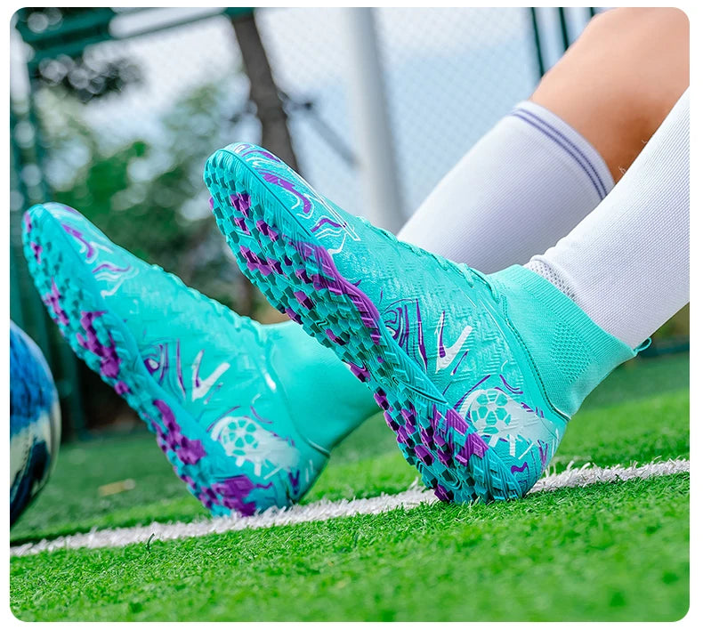 Men's High Ankle Football Boots Turf Soccer Cleats Breathable Non-slip Training Match Sneakers Outdoor Sports TF Soccer Shoes