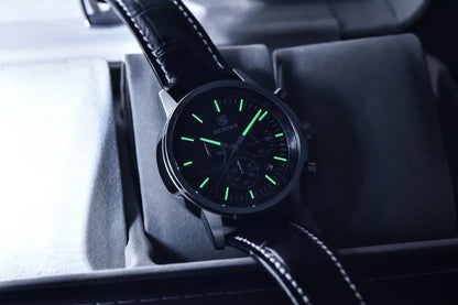 Reloj de lujo para hombre Benyar: cronógrafo con fecha, correa de piel, resistente al agua, luminiscente, estilo deportivo y militar, reloj de cuarzo