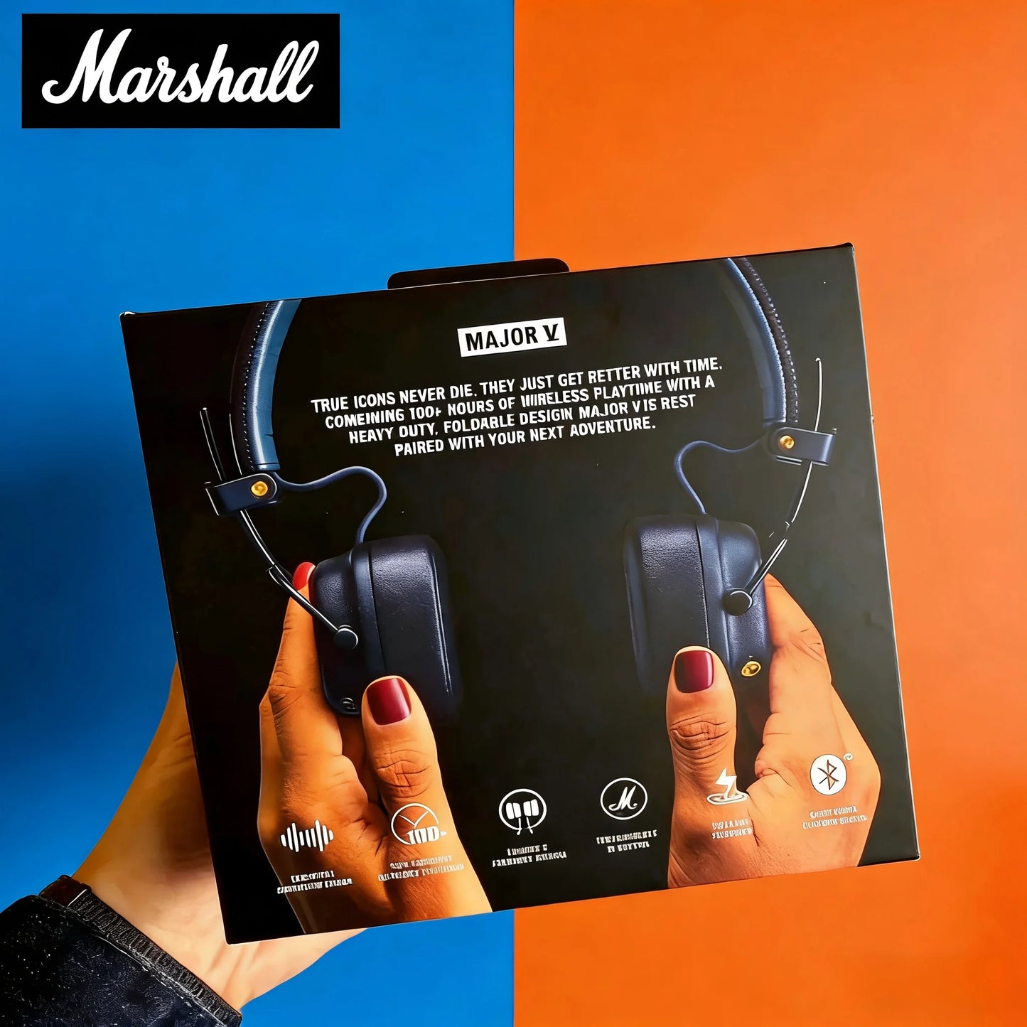 Marshall Major V 5 Wireless On-Ear Headphones - Bluetooth Deep Bass Stereo Sound Sports Gaming Headset with Mic