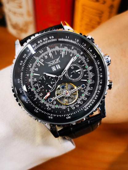 Jaragar Military Sports Automatic Watch for Men Multifunction Dial Tourbillon Skeleton Mechanical Watches Luxury Steel Band Glow
