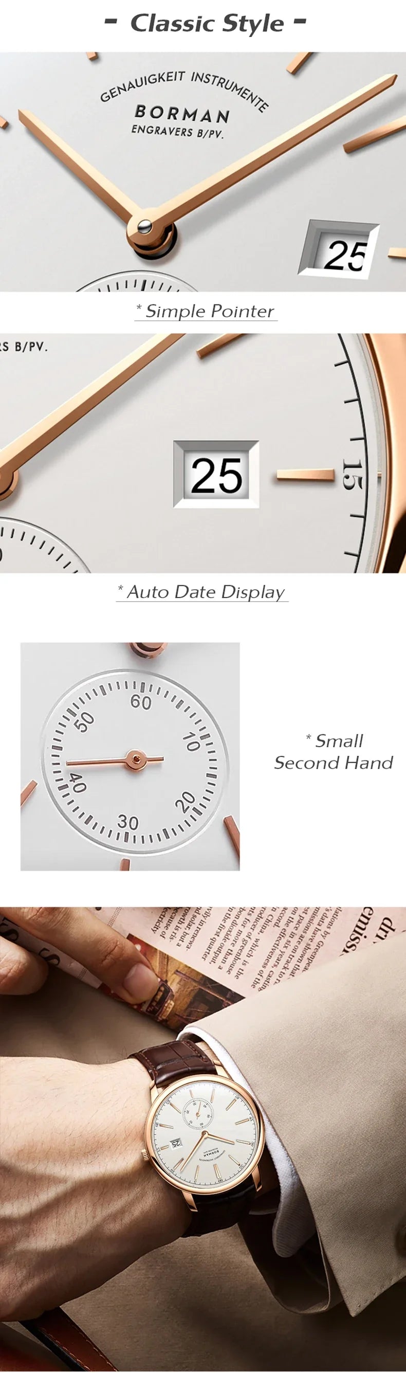 BORMAN BM3817 TOP Watch New 42 Luxury Men Automatic Mechanical Men's Watches Sapphire Ultra-thin 50M Waterproof Sub Dial Clocks