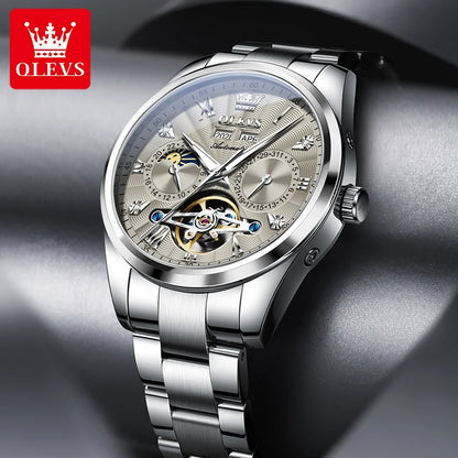 OLEVS 7028 Automatic Mechanical Men's Watch Tourbillon Dial Multifunctional Date Waterproof Luminous Watch for Men