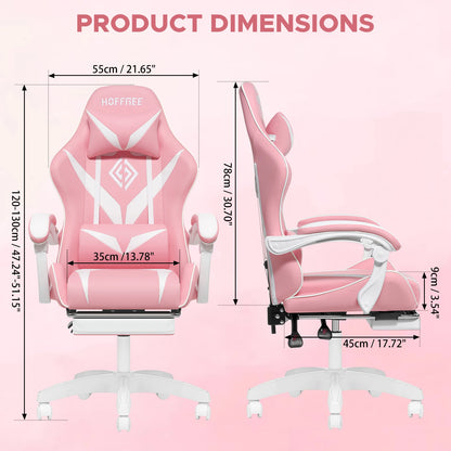 400Lbs Load Gaming Chair with Massage Ergonomic Computer Chair Footrest and Lumbar Support Reclining PC Chair Adjust Armrest