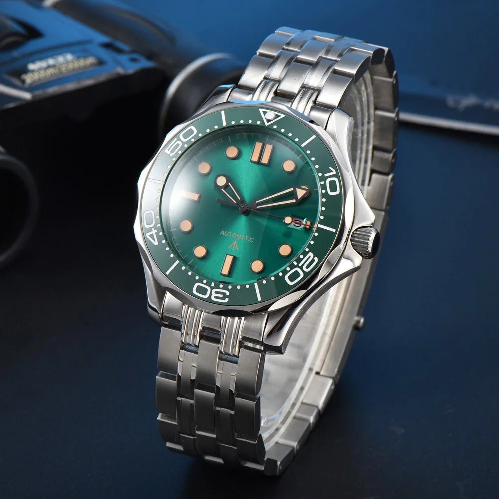 Parnsrpe 2026 New Miyota 8215 Automatic Dive Watch for Men Luxury Sport Green Dial Luminous Sapphire Crystal Date Waterproof Bus
