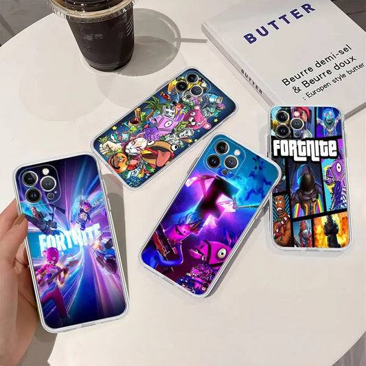 Funda transparente de TPU suave para iPhone 17 16 15 14 13 12 11 Pro Max Plus, Cartoon B-Battle-R-Royales-F-FortniteS