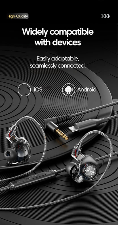 Original 15D Super Bass In Ear Headphone With Mic 3.5mm AUX/Type-C Digital Chip Headset For iPhone 17 Huawei Xiaomi Android