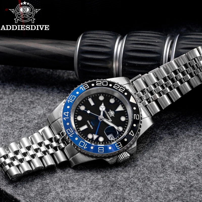 ADDIESDIVE AD2050 Men GMT Watch Swiss Ronda 515-24 BGW9 Super Luminous 20Bar Waterproof reloj 316L Stainless Steel Quartz Watch