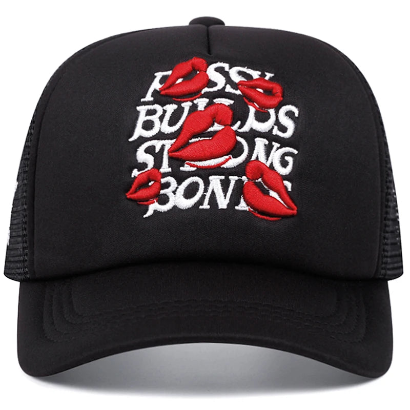 2025 Simple Creative New Mesh Hat Lipprint Embroidery Street Hip Hop Hat Outdoor Sports Sunshade Hat Daily Leisure Baseball Hat