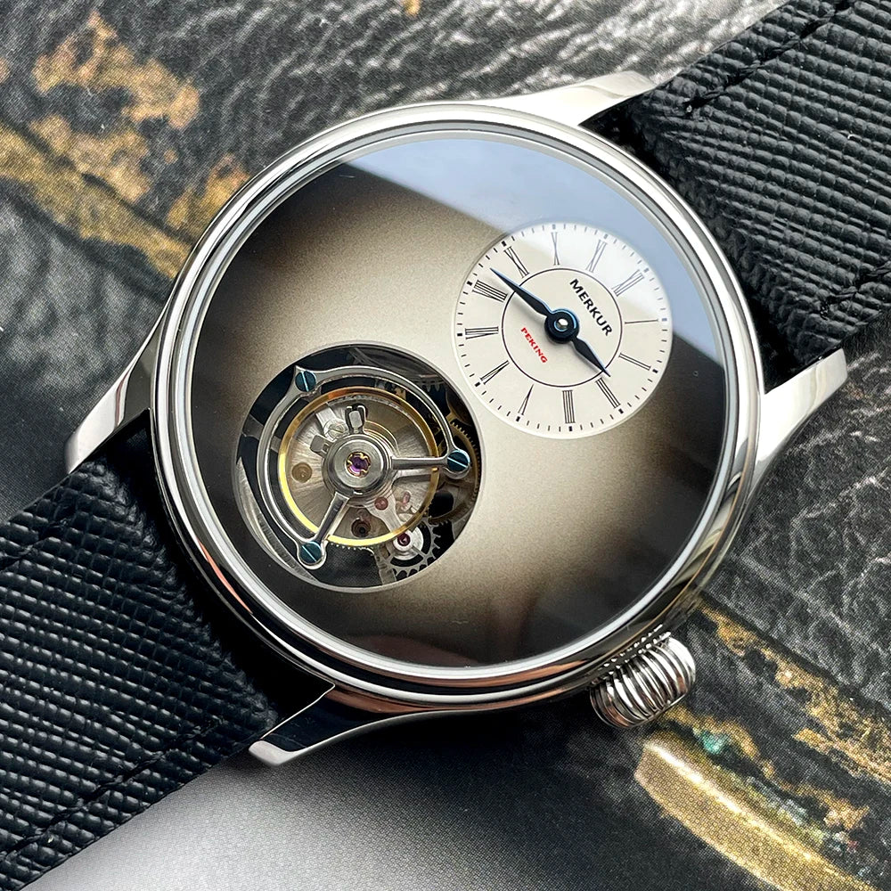 Merkur 100% Tourbillon Watch Men's Titanium Ice Flower Dial Sapphire Watch For Men Mechanical Wristwatches Relogio Masculino