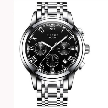 Montre pour homme LIGE – Chronographe de luxe, style sport décontracté, étanche, entièrement en acier, mouvement à quartz
