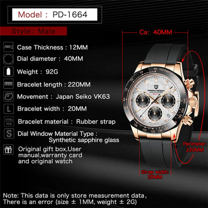 PAGANI DESIGN V2 40MM Reloj de cuarzo para hombre con esfera de meteorito, cristal de zafiro, cronógrafo retro y resistente al agua