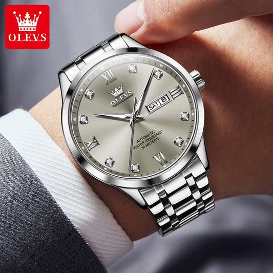Montre automatique pour homme OLEVS 9946 – Montre-bracelet mécanique de luxe, dotée d'un calendrier avec affichage de la date, idéale pour les hommes d'affaires.