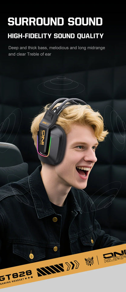 ONIKUMA GT828 Bluetooth Headset Four-mode Connection Over Ear HIFI Stereo Wireless Gaming Headsets with Mic for PC Laptops PS5
