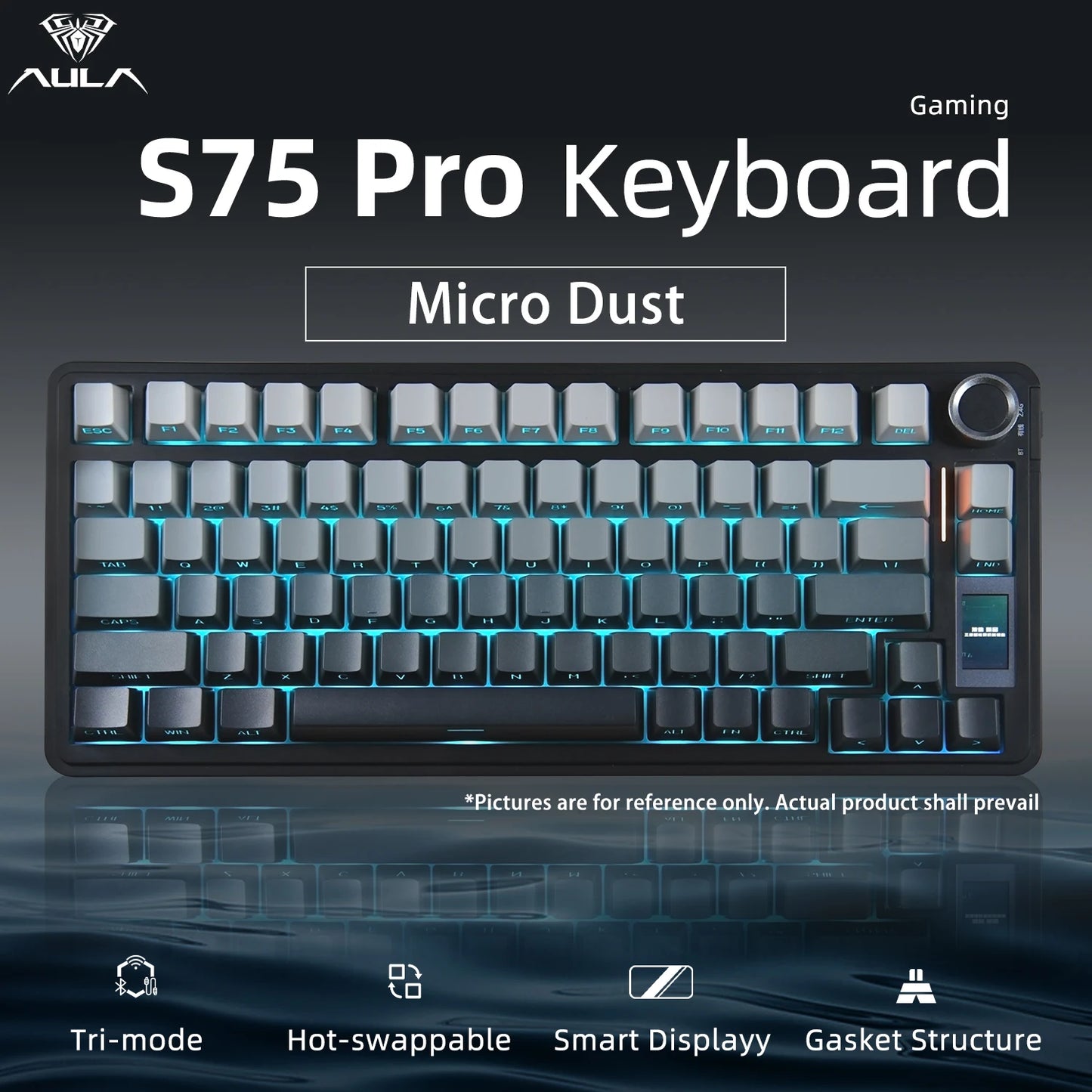 AULA S75 PRO Mechanical Keyboard 75% Custom Layout RGB Backlight Wireless Bluetooth Gaming Keyboard with Screen Knob