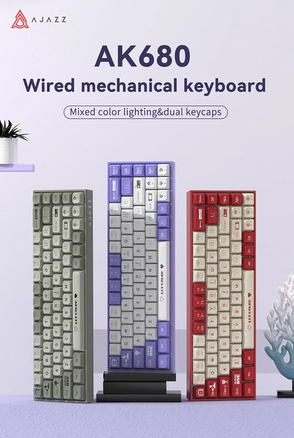 AJAZZ AK680 65% Wireless Mechanical Keyboard ABS Keycap Hot Swap Gamer Keyboard Custom Gasket Gaming Accessories for Pc Laptop