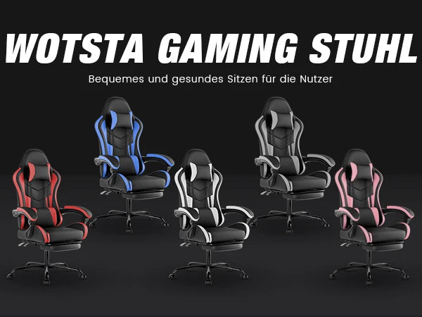 WOTSTA Gaming Chair with Footrest Gamer Chairs Ergonomic with Lumbar Cushion Headrest Height Adjustable Computer Chair