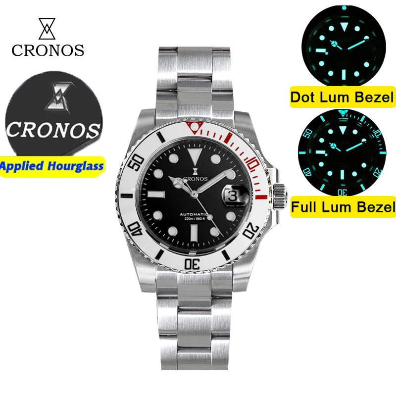 Cronos New 40mm Diver Men's Watches Luxury Miyota9015 Automatic Mechanical Watch Sapphire Crystal Waterproof 200m Adjustable Clasp L6045