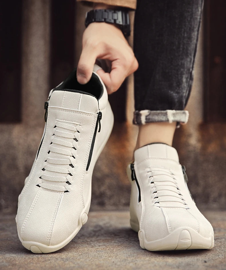 Men's Casual Shoes Side Zipper Short Boots Versatile Flat Bottom Trendy Fashionable Men's Shoes Suitable for Outdoor Sports