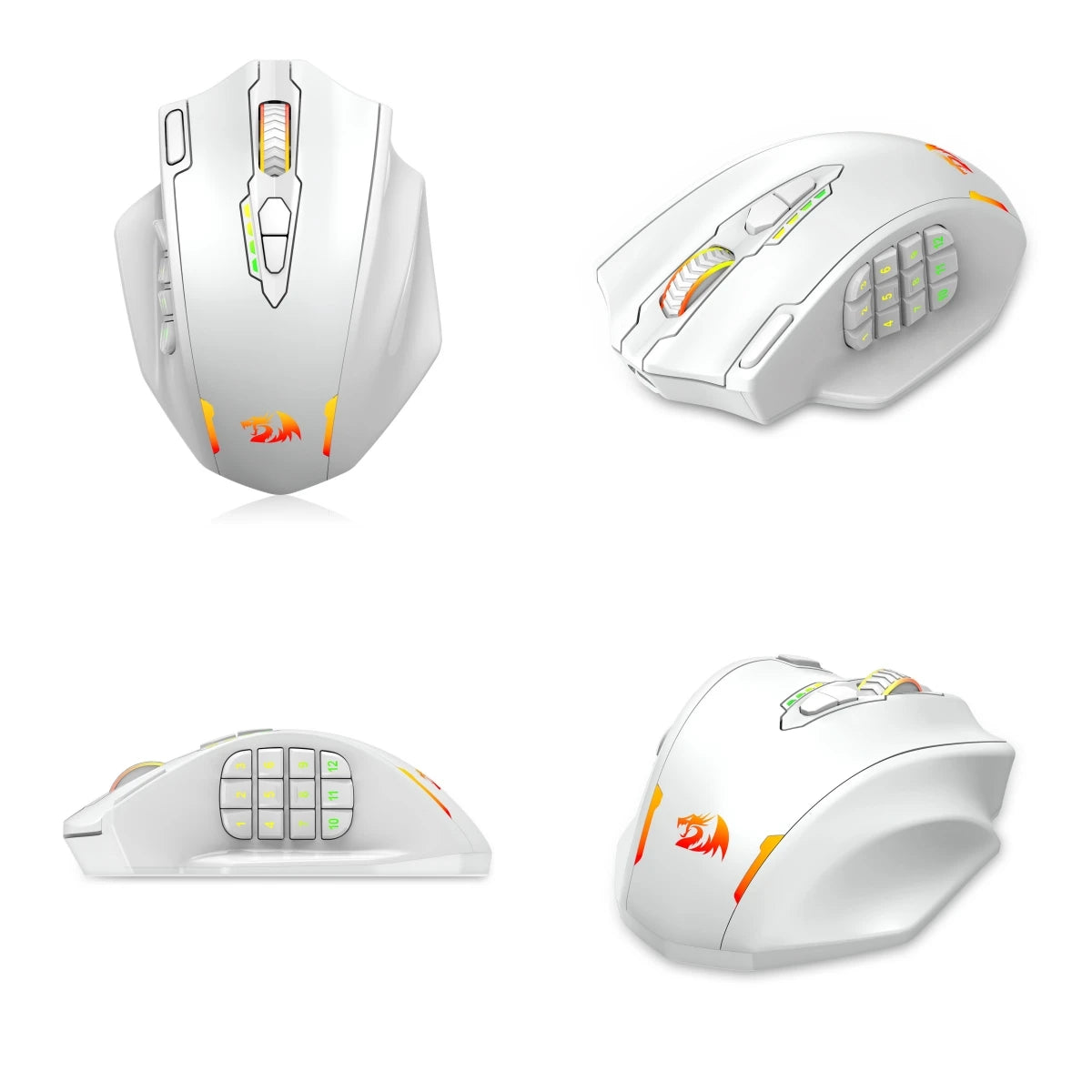 Redragon M913 gamingmus 16000 DPI trådbunden 2.4Ghz trådlös RGB optisk gamermus med 16 programmerbara knappar, svart/vit mus