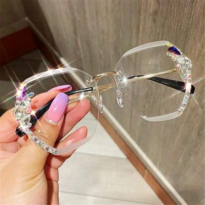 New Borderless Metal Sunglasses Women's Decorative Diamond Sun Glasses Gradient Lens Women Luxury Brand Designers Eyewear UV400