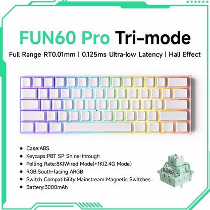 MONSGEEK FUN60 PRO&MAX HE Mechanische Tastatur mit Magnetschaltern, 60% kabellose Gaming-Tastatur, Rapid Trigger, 8K ARGB, Custom-Tastatur