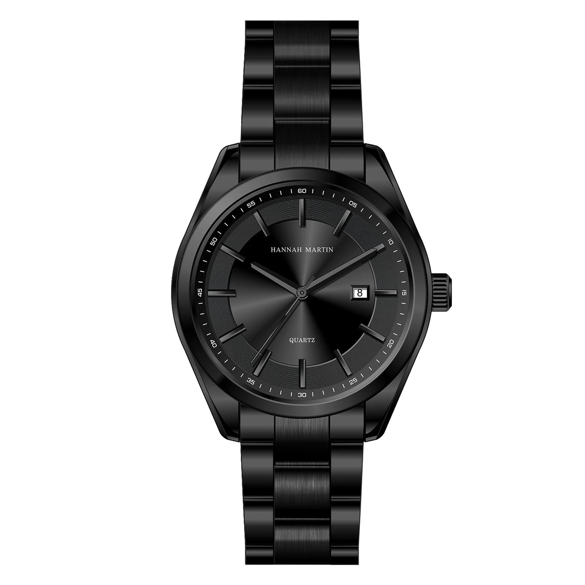 Kvartzové hodinky HANNAH MARTIN, 40 mm, pánske, náramok z čiernej nehrdzavejúcej ocele, vodotesné do 3 barov, štýl sport-chic